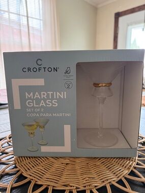 Crofton White Martini Glasses with Gold Rim - Set of 2